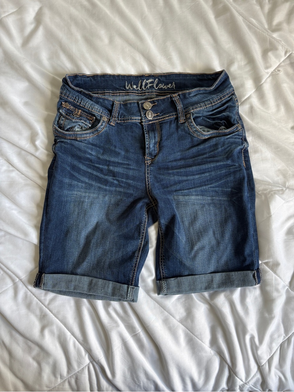Wallflower Dark Blue Rolled Cuff Denim Bermuda Shorts